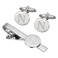 Initial ManschettenknöPfe & Krawattenclip Set Mit Gravur N (Silber)