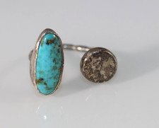 Southwestern Sterling Silver Turquoise Split Band Ring 925 Sz: 6 7
