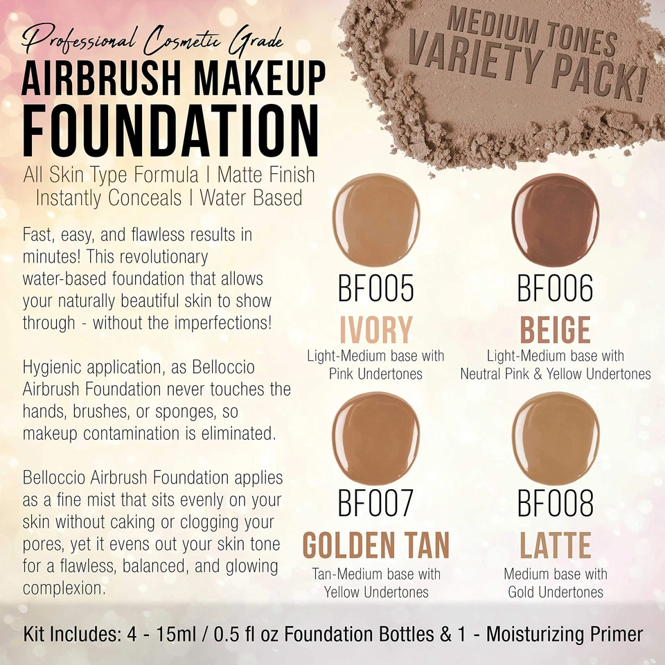 Medium Color Shade Foundation Set - Professional Cosmetic Airbrush Makeup in ... - Image 2 of 4