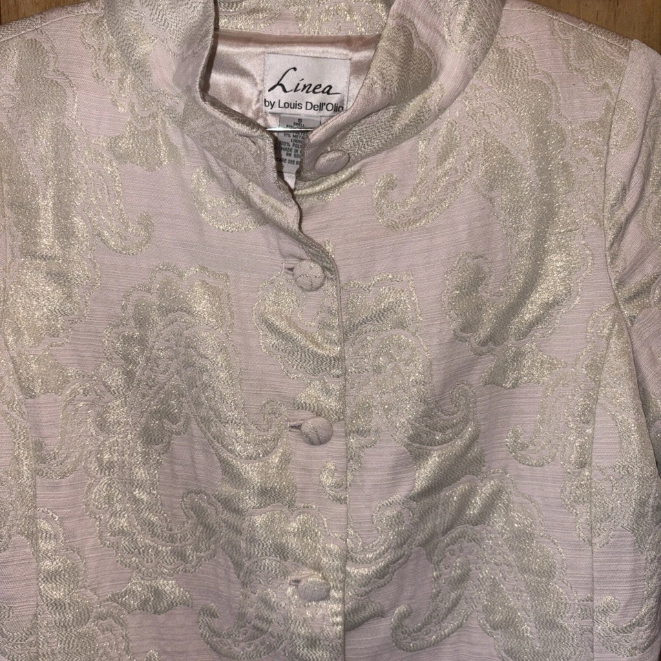 Linea by Louis Dell'Olio Rosa Oro Manga Corta Chaqueta Rosas Abrigo Acolchado De Colección S Foto 2 de 4