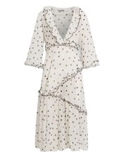 GANNI Polka Dot Sheer Ruffle Midi Dress White Black Size 38 | US M/L NWT