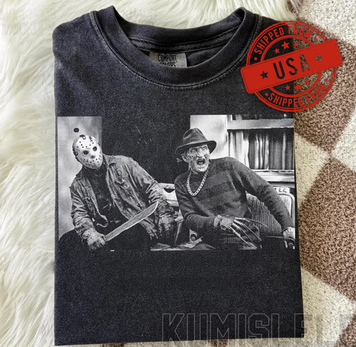 Freddy Krueger Jason Voorhees Shirt, Vintage Horror Movie Tee, Black  Tshirt