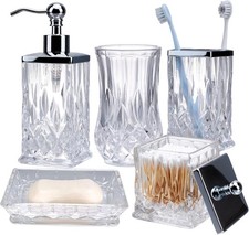 Bathroom Accessories Set,5 Pcs Clear Glass Bathroom Accessory Set,Complete
