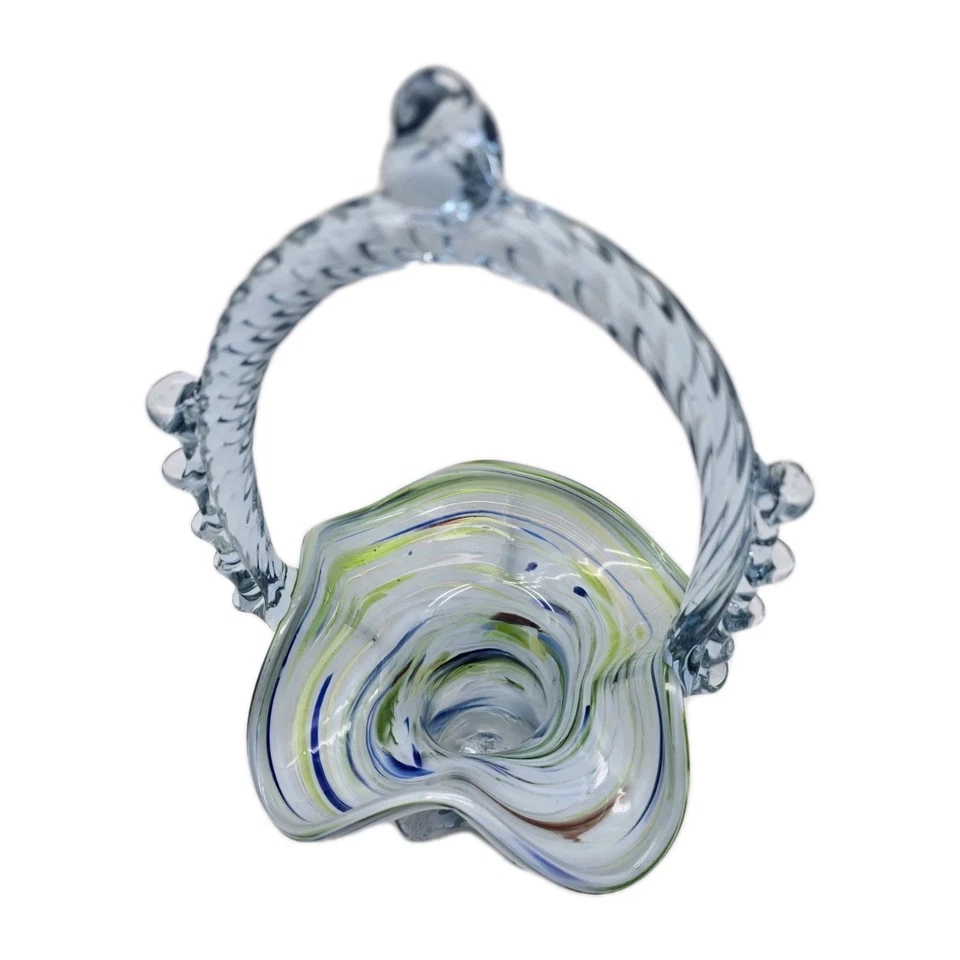 Schöner Murano Glaskorb, Körbchen mundgeblasen, buntes Kunstglas, 70er Jahre - Bild 4 von 4