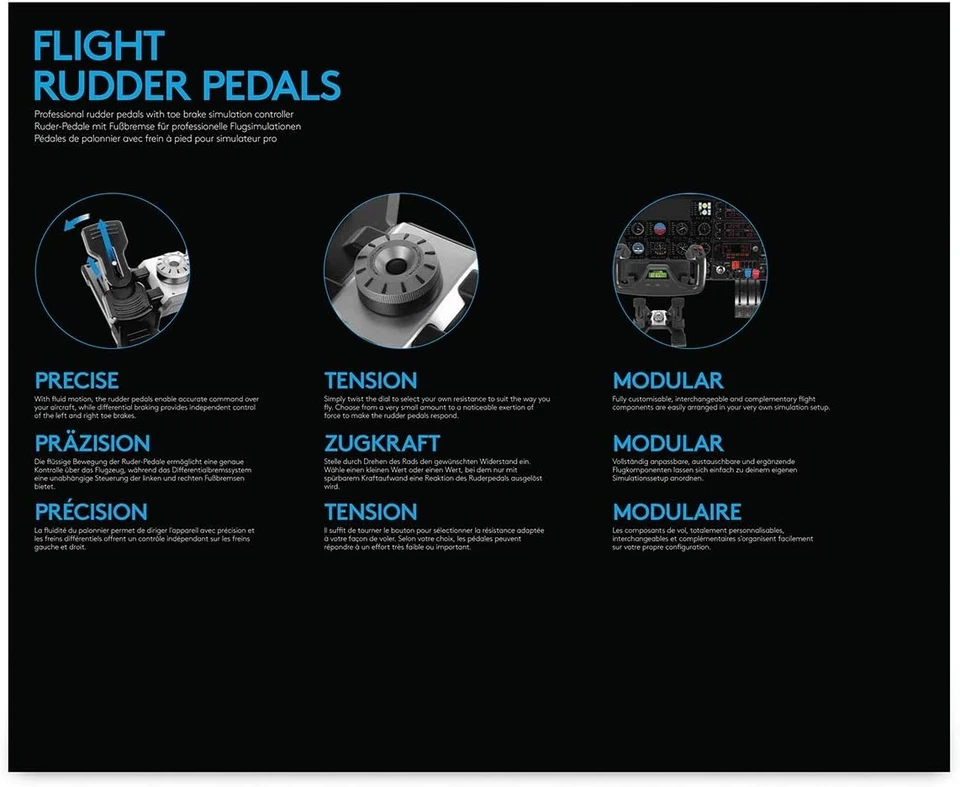 Logitech G Saitek Pro Flight Rudder Pedals, Pedale mit Zehenbremse zur Rudersteu - Image 4 of 4