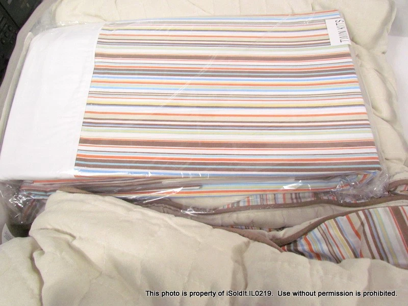 全新 6 件装 MARTHA STEWART 双色舒适套装 卡其色 人造绒面革/棕色条纹 — 第 2/4 张图片