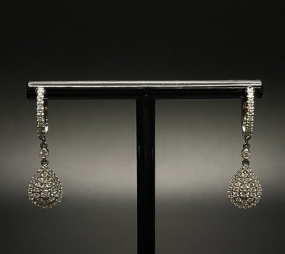 14K Weißgold Pave Diamant Ohrhänger - 5,7g - ~1,0 ctw - massiv Gold