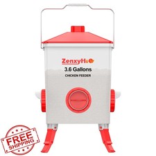 ZenxyHoC 3.6 Gallon Chicken Feeder Bucket 4 Port Anti Roost Cone