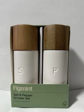 Salt and Pepper Grinder  Ceramic Set Cream - Figmint™: Wood & Stoneware, 6.25"