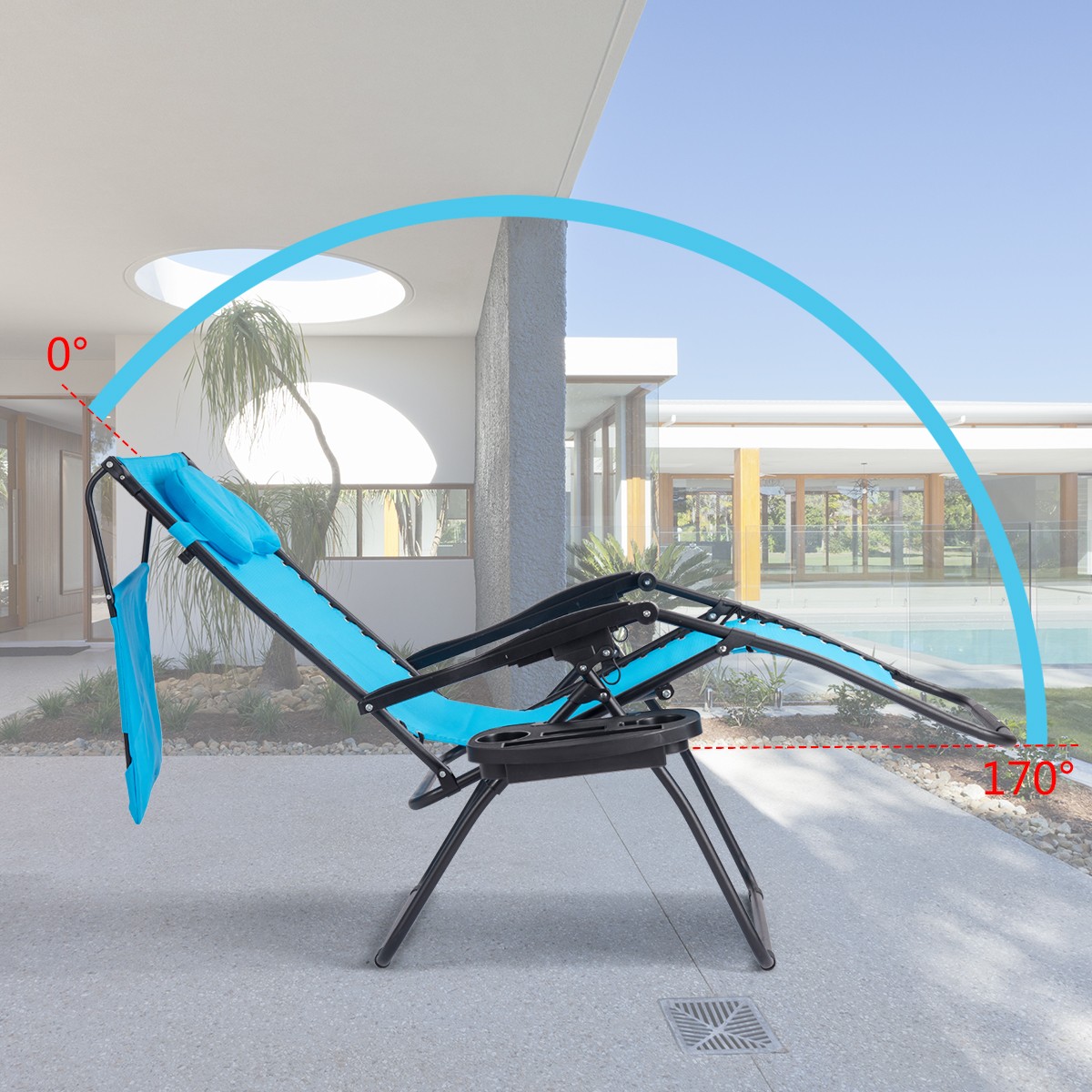 Folding Recliner Zero Gravity Lounge Chair W/ Shade Canopy Cup Holder Blue