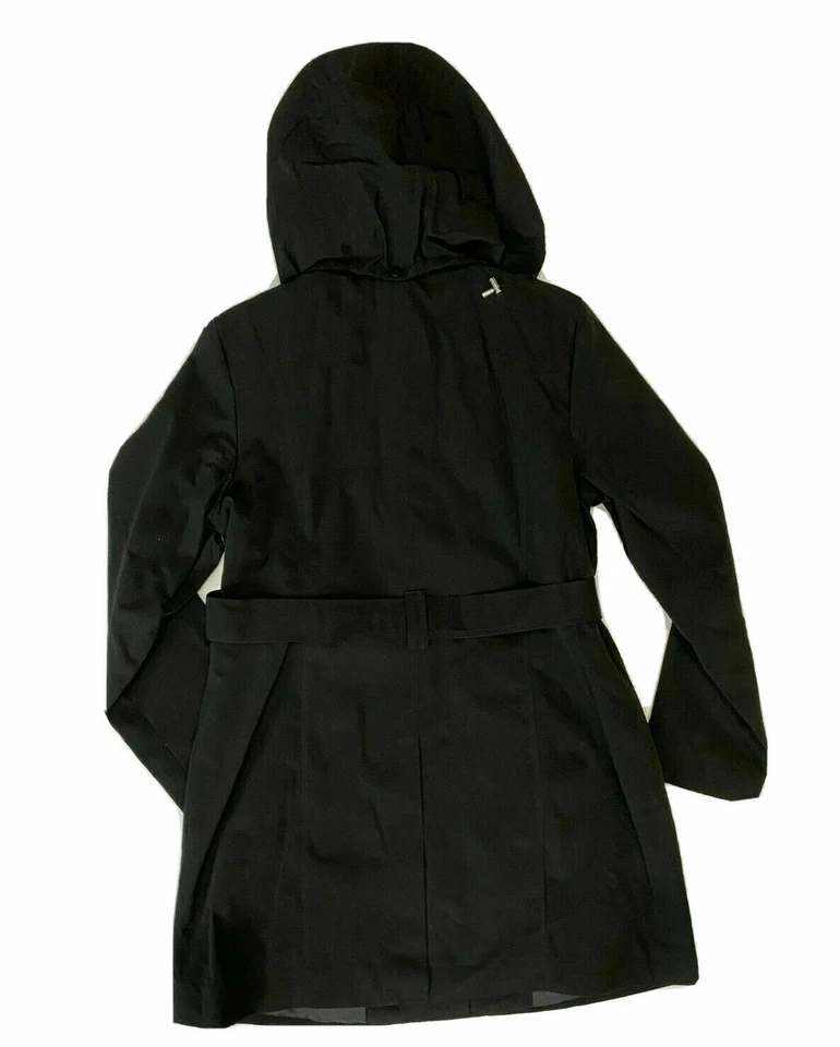 London Fog women's Black hooded Trench Rain Coat  - size Medium -removable hood - Image 3 of 4