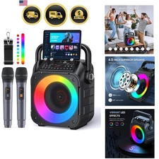 Portable Karaoke Machine Bluetooth Speaker Microphones Lights for Home Party
