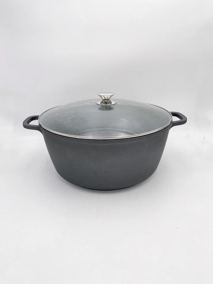 Casseruola 40cm. Pietra Vulcanica Antiaderente Con Coperchio In Vetro Induzione - Immagine 2 di 4