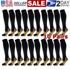 10 Pair Copper Compression Socks Graduated Support Men's Women's S-XXL 20-30mmHg