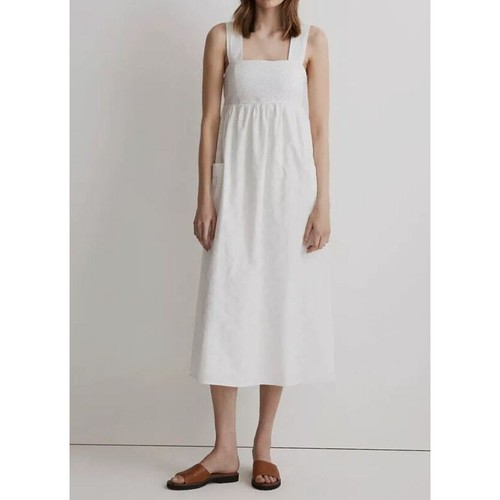Madewell Cutout-Back Empire White Midi Floral Print Cottage Boho Dress Size 10