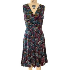 VINTAGE CACHERAL V Neck Pleated Midi Dress Multicolored Size S