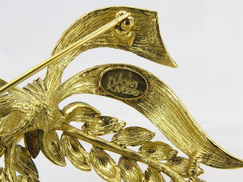 Joan Rivers Brushed Gold Bow and Green Enamel Leaves Brooch Pin Vintage - Picture 7 of 9