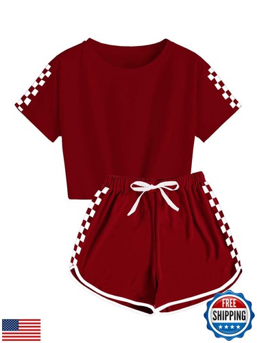 Kids Sport T-shirt And Shorts Set Casual Short Sleeve Athletic Sweatsuit Tie