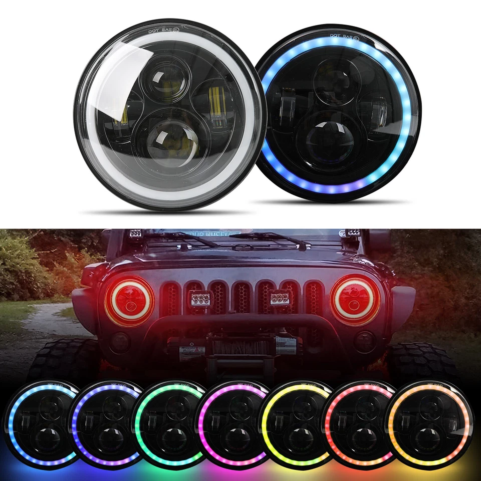 Par de faros LED 7" RGB DRL haz alto/bajo señal de giro para Lada Niva 4x4 Urban Foto 3 de 4