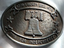 Vintage Liberty Bell Belt Buckle 1980's Oval Brass Stainless Steel Western Rare