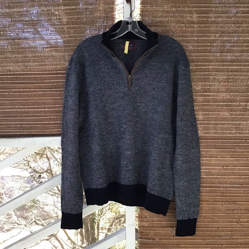 UNTUCKit 1/4 Zip Pullover Mens XL 100% Merino Wool Belguardo Jacquard L/S Blue - Picture 2 of 15