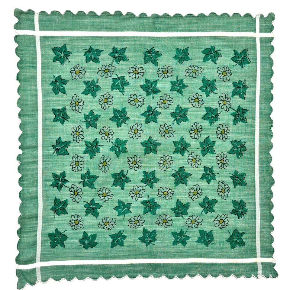 Green Daisy Bridesmaid Wedding Handkerchief Cottage Core Granny Vintage - Image 3 of 3