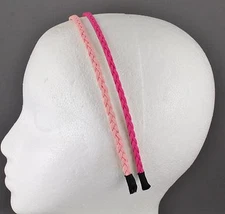 Pink Fuchsia headband set 2 braid faux suede leather braided hair band skinny