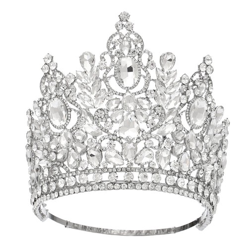 15cm Tall Crystal Large Tiara Crown Queen Princess Pageant Adjustable For Adult - Picture 15 of 23