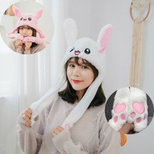 Cute Plush Rabbit Hat Animals Ear Animal Ear Flap Hat Moving Jumping Hat Decor
