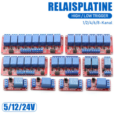 1/2/4/6/8-Kanal Relais Modul 5V 12V 24V Optokoppler Relaiskarte Relaisplatine