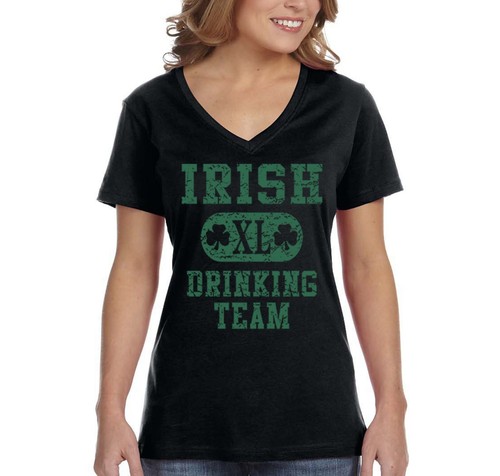 Womens Irish Drinking Team St. Patricks Day Funny Shenanigans Beer VNeck T-Shirt - Picture 1 of 5