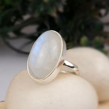 AAA Quality Rainbow Moonstone Ring 925 Sterling Silver Statement Jewelry
