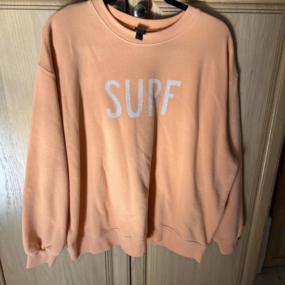 WILD FABLE SWEATSHIRT TOP “SURF” OVERSIZED Sz L PASTEL ORANGE & WHITE