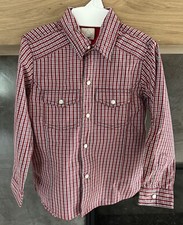 High Quality Boys Dress Shirt with Design Detail Red White  Blue Plaid Size 6