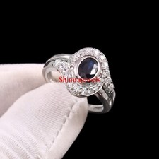 Lab Grown Sapphire Gemstone With 18k White Gold Plated Silver Women Ring #582