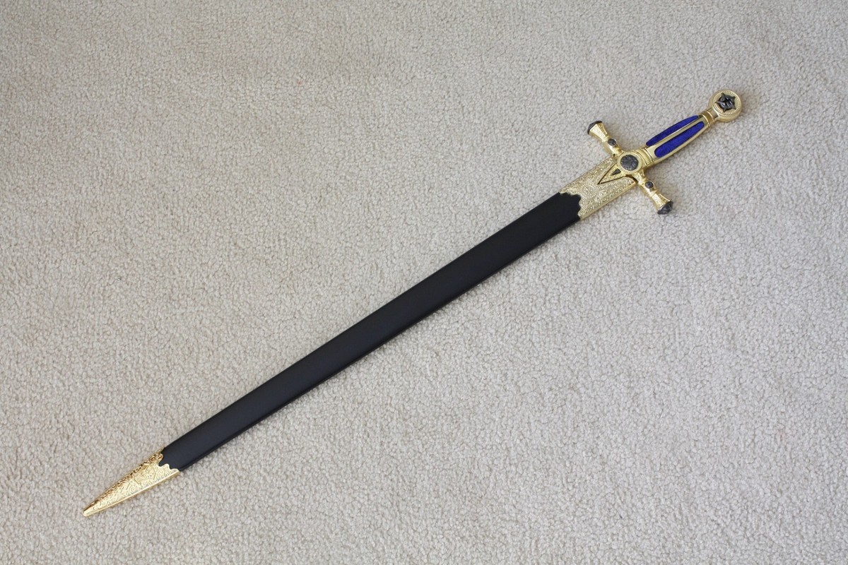 S0200 GOLDEN BLUE MASONIC TEMPLAR FREEMASONRY CEREMONIAL SWORD W