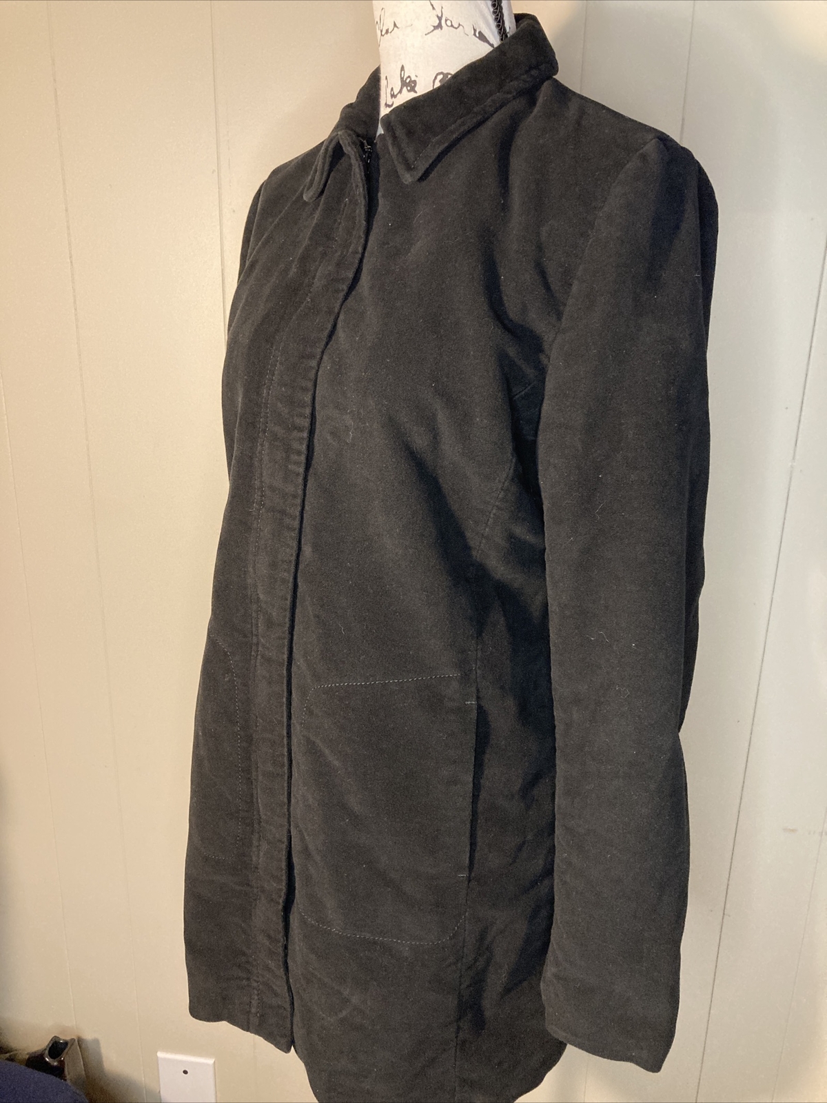 Zara Basic Midi Black Coat L EUC Side Pockets Lin… - image 3