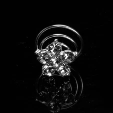 One Silver Rhinestone Flower Daisy Twist Spiral Bridal Wedding Hair Pin 