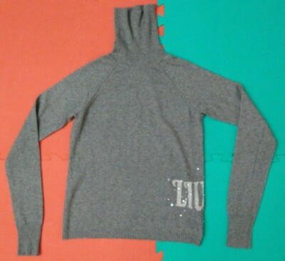 Liu Jo Turtleneck Sweater Size 42 / XS-S ? Gray Embellished Logo Silk Cashmere