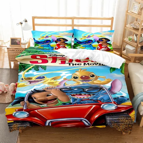 Cute Lilo & Stitch Duvet Cover Pillowcase 3-Piece Bedding Set Stitch Pillow Case - Picture 14 of 26
