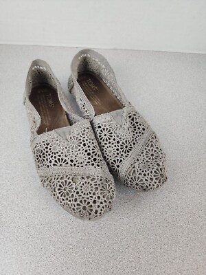TOMS Women's Open Lace Crochet Cream/Tan Slip On Espadrilles Shoes Flats sz 6.5