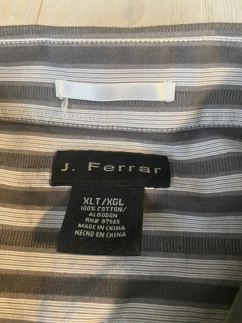 Camisa para hombre J. Ferrar XLT TALL negra a rayas vestido con botones 100 % algodón Foto 2 de 4