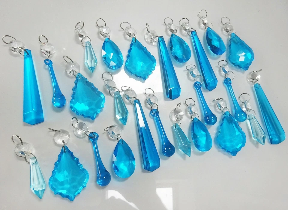 25 PIEZAS DE LÁMPARA DE LÁMPARA DE ARAÑA TURQUESA CRISTALES CORTADOS DE VIDRIO PRISMAS Foto 3 de 4