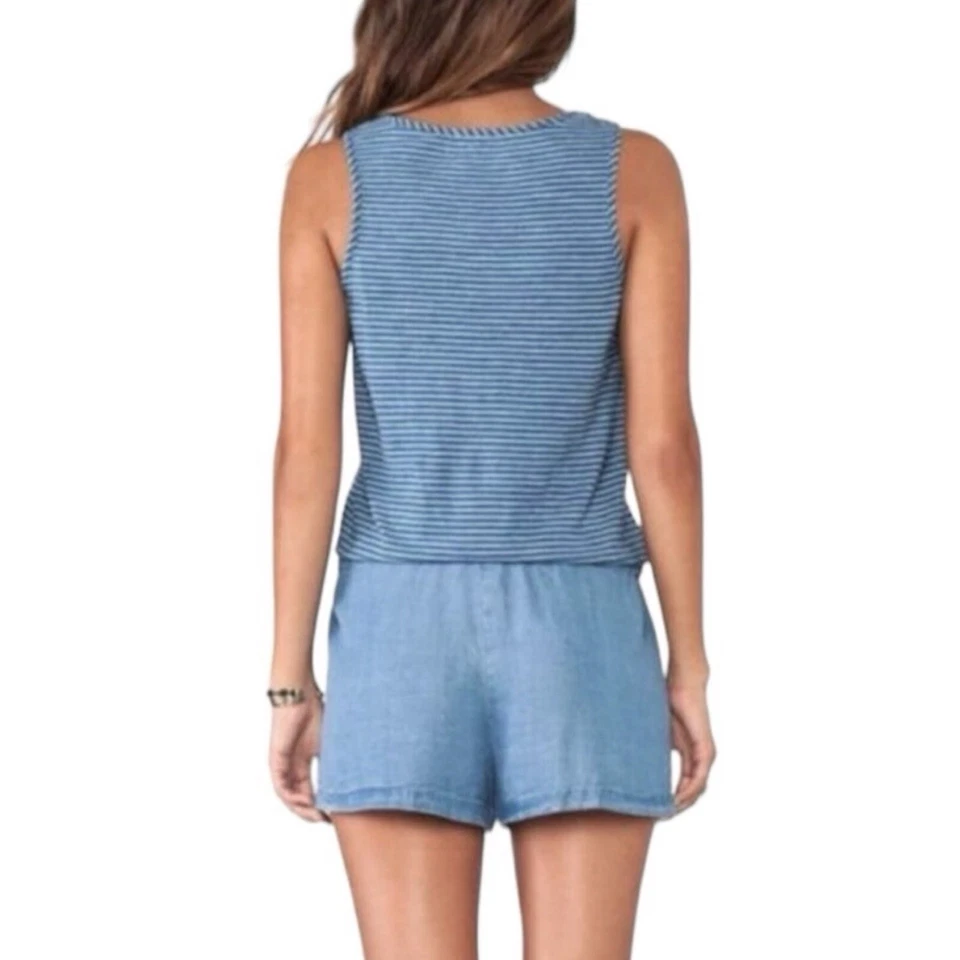 Splendid Womens Size S Small Romper Blue Stripe Denim Buttons Sleeveless Cotton - Image 2 of 4