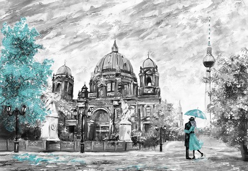 Duck Egg Blue Berlin City Umbrella Canvas Wall Art Picture Print Oil Painting - Picture 3 of 5