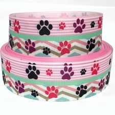 GROSGRAIN RIBBON 5/8", 7/8", 1.5"  3" Colorful Paw Prints Printed