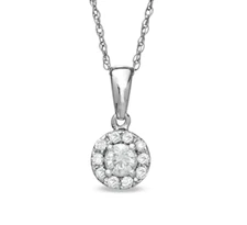 New with Box Zales 1/4 CT. T.W. Diamond Round Frame Pendant in 10K White Gold