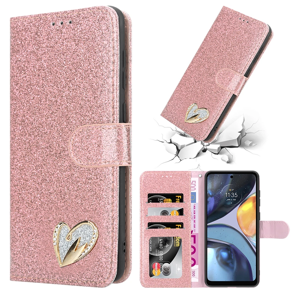 For Motorola G22 Phone Case Shiny Glitter Flip Wallet Cover for G22 Power Phone - Image 4 of 4