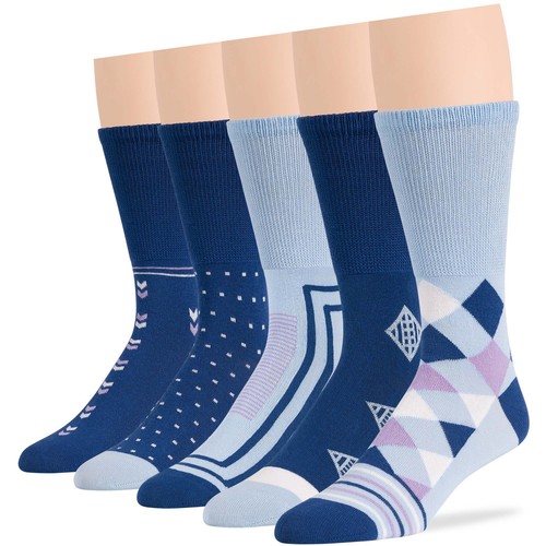 Men Cotton Diabetic Seamless Crew Socks L-XL 5 Pack Brown Blue Beige Navy Khaki - 第 22/51 張圖片