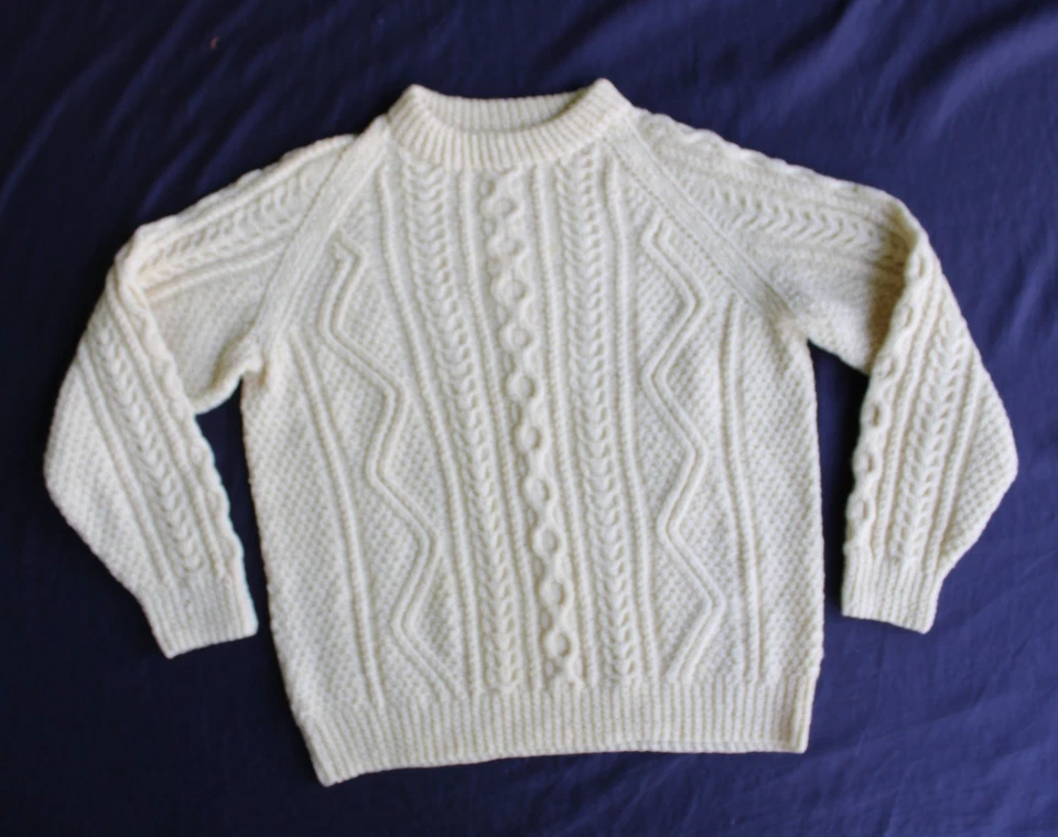 Suéter Vintage Hecho a Mano Lana Pescador Cable Tejido Cuello Redondo Oeste Crema L Foto 3 de 4